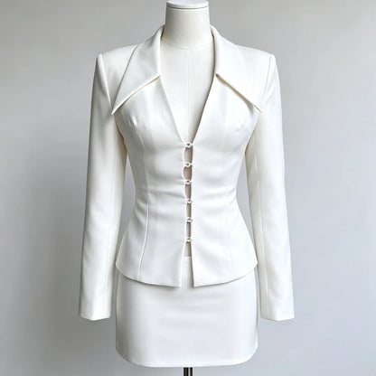 2026 New2Pcs Outfit, Slim Cut Deep V Blazer+Mini Skirt, Structured Shoulder, Elegant Suit for Club Date Cocktail Party