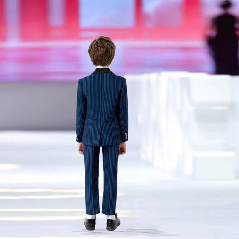 1-11Years Boys Spring Autumn Striped Suit Set Kids Formal Wedding Birthday Party Wear With Jacket Pants Bowtie Brooch