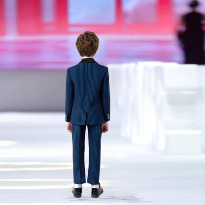 1-11Years Boys Spring Autumn Striped Suit Set Kids Formal Wedding Birthday Party Wear With Jacket Pants Bowtie Brooch