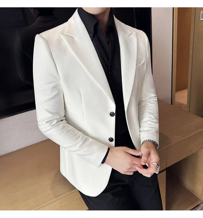 High-end Shiny Business Casual Suit Jacket Men British Style Slim Fit Office Work Men Blazers Wedding Groom Dress Coats 2025