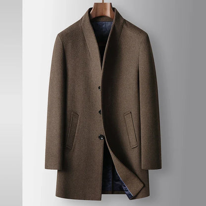 High-quality, Fashionable, Stylish, Versatile, for Banquets, Shopping, Trendy Business, Casual, Solid-color Men's Woolen Overcoa