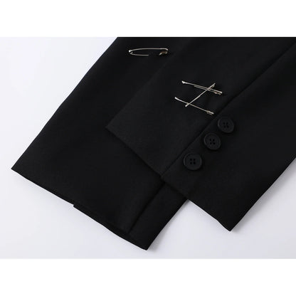 Women Black Gothic Emo Blazer Jacket Vintage Single Breasted Long Sleeve Outerwear Y2k 2000s Chic Fashion Suit Coat Autumn 2025