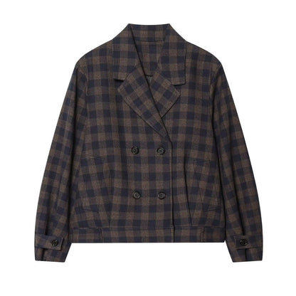 Women Brown Plaid Jacket Coat Vintage Harajuku Streetwear Long Sleeve Blazer Jacket Outerwear 2000s Clothes Spring Autumn 2026