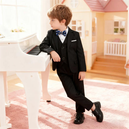 Boys Suit Set 4-Piece Formal Tuxedo with Adjustable Waist for Kids Weddings and Events