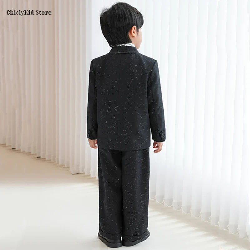 Boys Solid Double Breasted Blazer Jack Vest Pants Children Suit Waistcoat Wedding Clothes Sets Toddler Formal Dress Kids Tuxedos