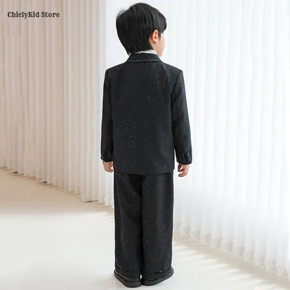 Boys Solid Double Breasted Blazer Jack Vest Pants Children Suit Waistcoat Wedding Clothes Sets Toddler Formal Dress Kids Tuxedos