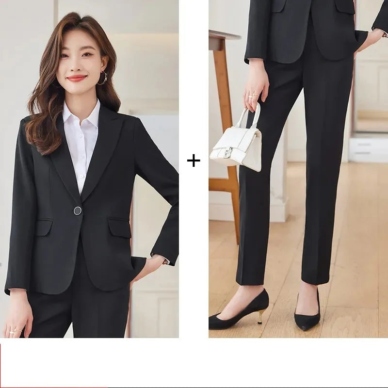 2025 Fashion Black Women Pant Suit 2 Piece Set Office Ladies Female Business Work Wear Formal Blazer Jacket And Trouser