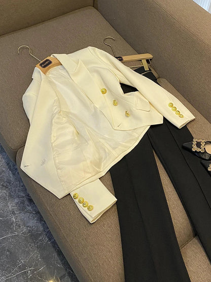 Business Commute Style Women's Long Sleeve Double-Breasted Suit Slim Fit Waist-Cinching Outerwear Fashion D9986