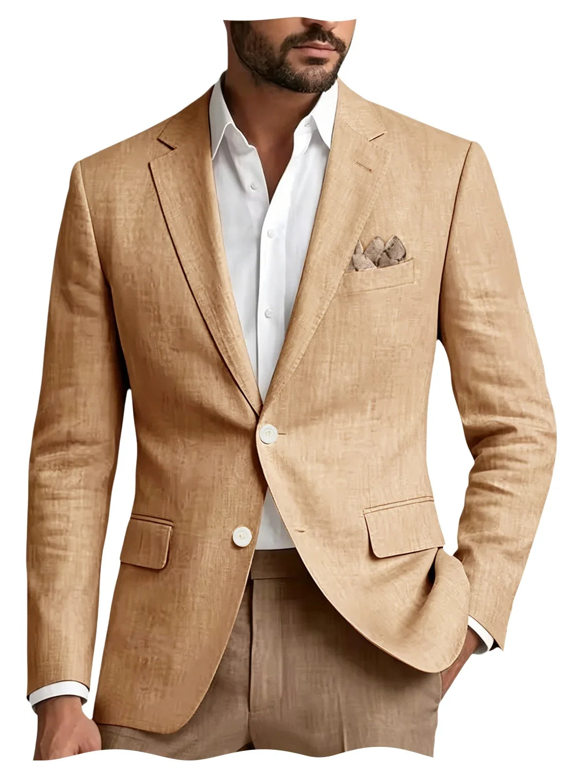 Men's Linen Blazer Notch Lapel 2 Buttons Slim Fit Casual Sport Jacket Lightweight Breathable Summer Business Wedding Daily Wear
