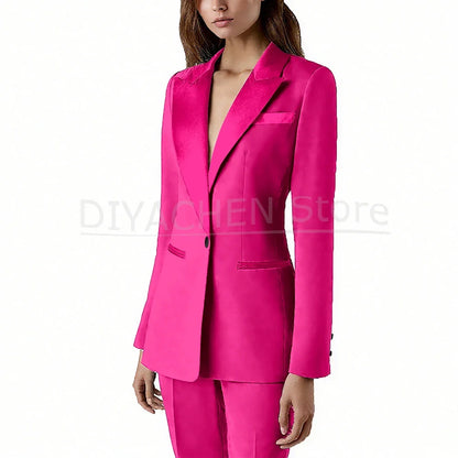 Pants Sets 2 Piece Fashion Satin Peak Lapel Single Button Solid Color Outfits Chic Casual Slim Daily Office Women's Suit