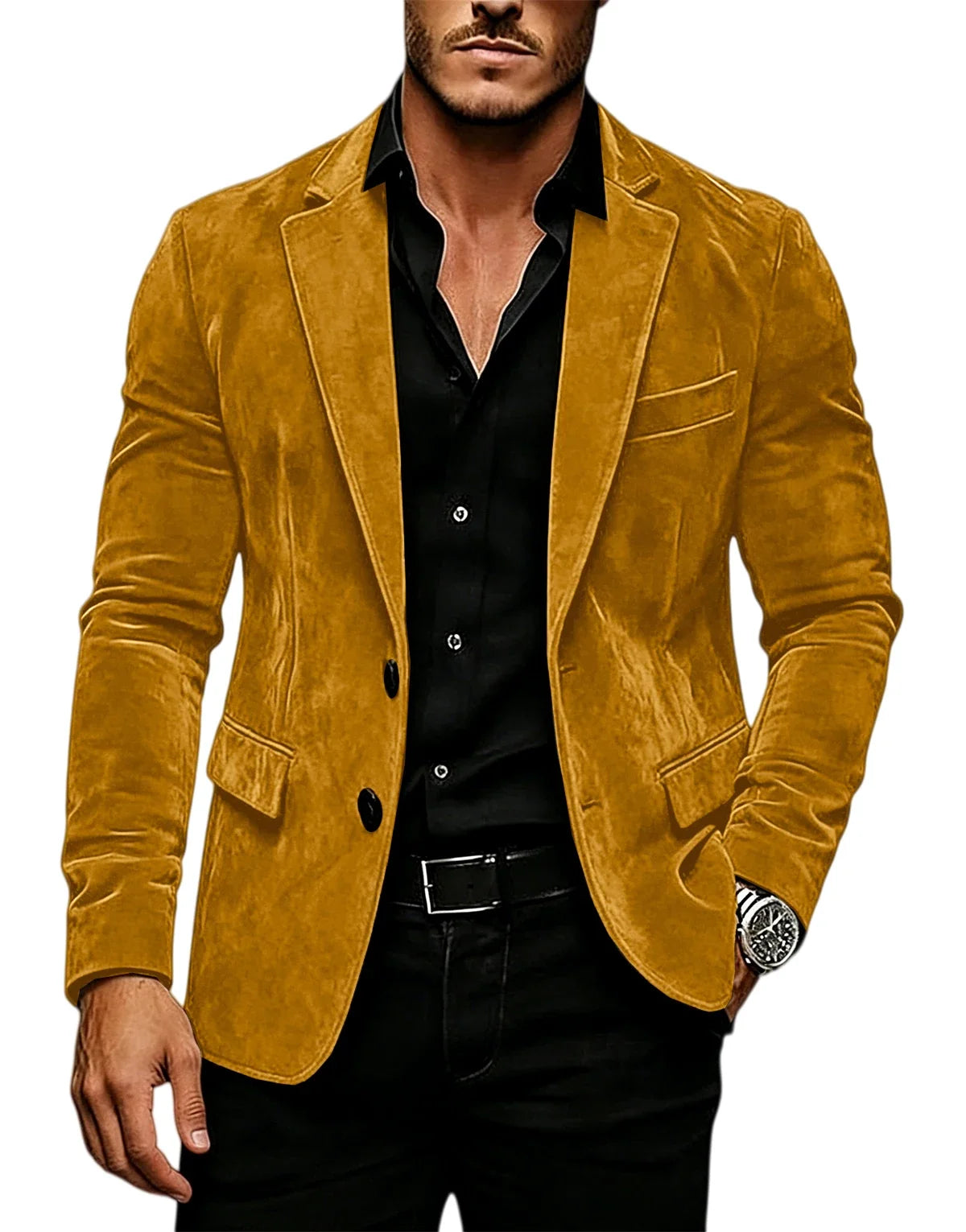 Vintage Men's Suede Blazer Slim Fit 2 Button Notched Lapel Casual Suit Jacket Formal Business Tuxedo Wedding Party Daily Wear