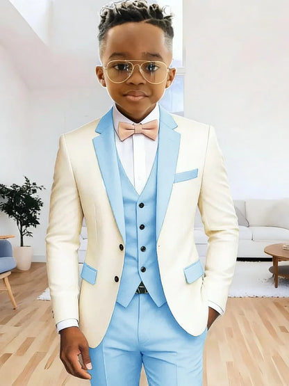Multi-colors Boys Suits 3 Pieces Jacket Vest Pants Wedding Ring Bearer Outfit Handome Slim Fit Tuxedo For Birthday Party