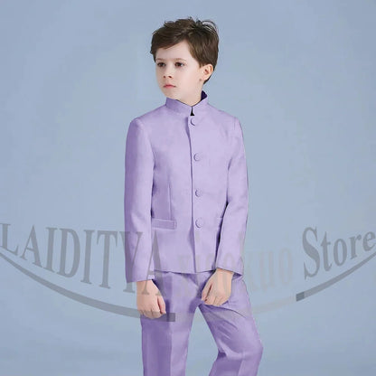 Boy Suits Fashion Stand Collar Single Breasted Outfits 2 Piece Formal Party Tuxedo Daily Casual Slim Children's Clothing