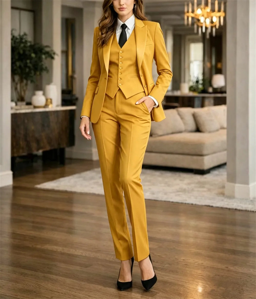 Women's Black Color 3 Piece Suit Official Outfits Formal Event Wear Women's Business Set (Jacket+Vest+Pants) Tailor Made
