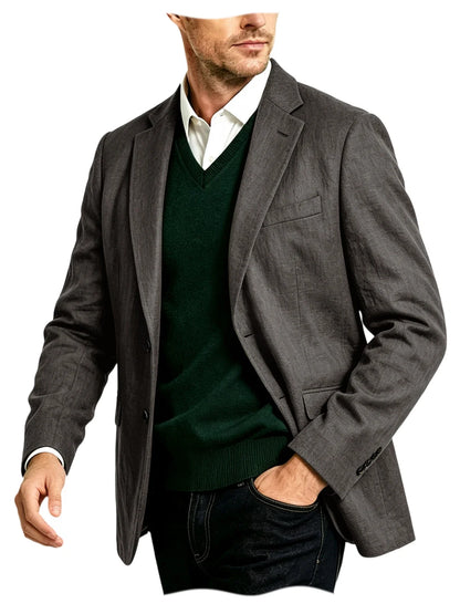 Men's Linen Blazer Notch Lapel Two-Button Sport Coat for Wedding and Daily Wear