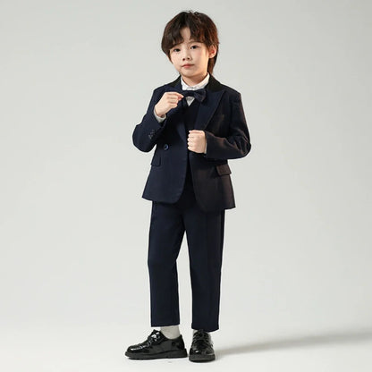 Navy Children's Fashionable Suit Set 5 Pieces,Double Breasted Boys Suits For Banquet Party,Kids Tuxedo Performance Wear