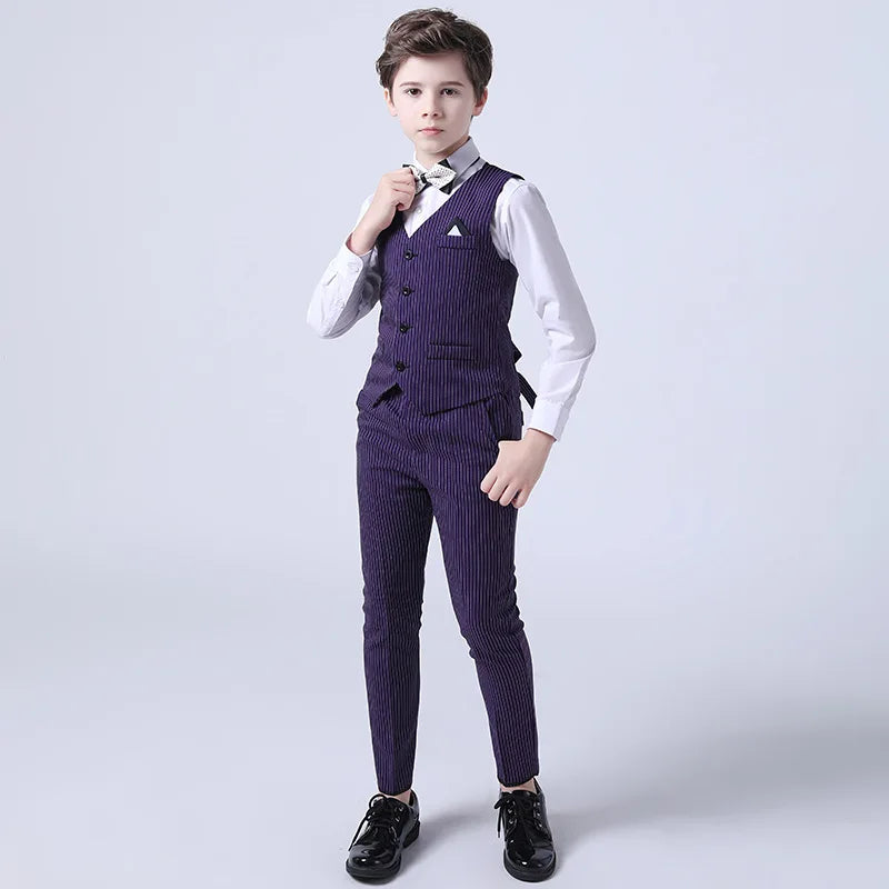 Boys Formal Vest Pants 2-Piece Suit Set for Kids – Striped Wedding & Party Wear