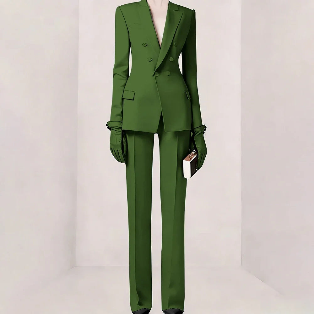 Purple Women Suit Double-breasted Peaked Lapel Two Pieces(Jacket+Pants) Modern Fashion Slim Business Office Lady Set Custom