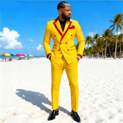 Men's Double-breasted Tailored Tuxedo White Personalized Peak Lapel Slim Fit Groomsmen Smoking Suit Casual Outfit Set