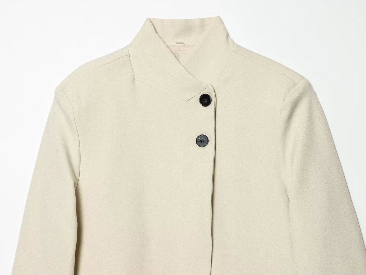Elegant Women Solid Blazer Coat Spring Autumn Turtleneck Long Sleeve Single Breasted Straight Blazer Female Chic Suit Jacket