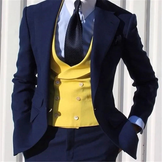 Yellow Double Breasted Wedding Waistcoat Mens Vest Slim Fit Latest Design Fashion Best Men British Style Men suits 3 pieces