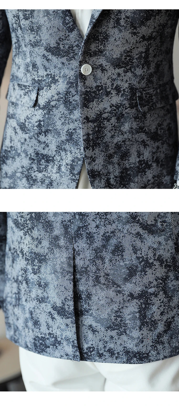 2026 Spring Denim Blue Men's Casual Suit Jacket Korean Slim Blazers Tie-dyed Business Social Jacket Banquet Party Dress Coats