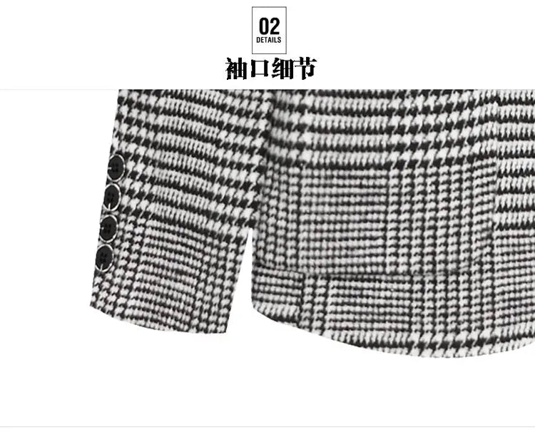Men's Slim Fit Blazer Single Breasted Plaid Smart Casual Suit Jacket