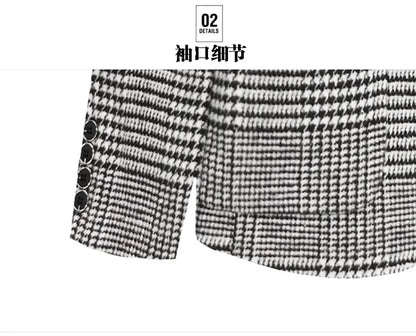 Men's Slim Fit Blazer Single Breasted Plaid Smart Casual Suit Jacket