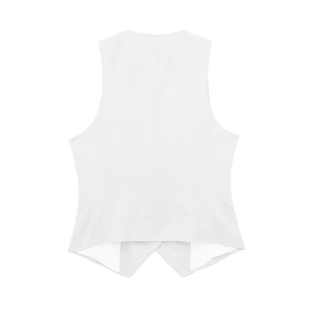 Fashion Women's Vest Linen Sleeveless Suit Vest Coat for Women Autumn Korean Female Black White Suit Vest Top
