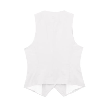 Fashion Women's Vest Linen Sleeveless Suit Vest Coat for Women Autumn Korean Female Black White Suit Vest Top