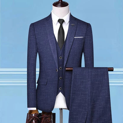 British Style 3-Piece Suit Set - High-Quality Men's Fashion Wedding Banquet European American Look with Jacket Vest Trousers