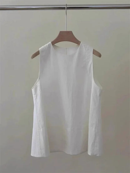 Korean Lady Fashion Solid Color Pullover Vest Shirt Summer Women Round Neck Sleeveless Spring Female Casual Short Waistcoat Tops