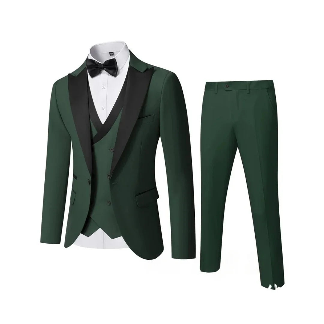 Men's 3 Piece Slim Fit Wedding Tuxedo Set Peak Lapel One Button Suit Jacket Double Breasted Vest Pants