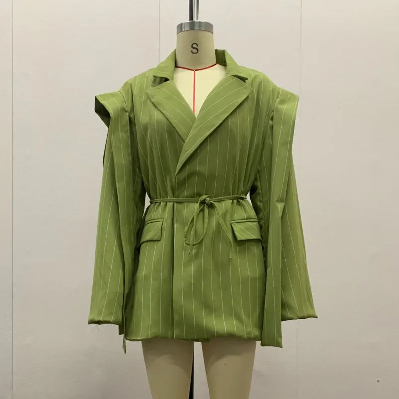 Spring Autumn New Women Blazer Turn-down Collar Long Sleeve Lace-up Waist Cinching Elegant Fashion Office Lady Coat HK16723