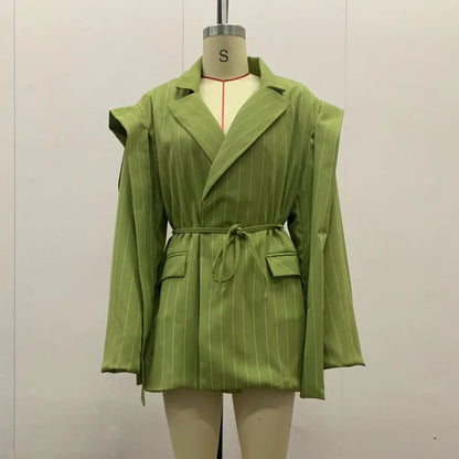 Spring Autumn New Women Blazer Turn-down Collar Long Sleeve Lace-up Waist Cinching Elegant Fashion Office Lady Coat HK16723