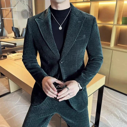 Winter Chenille Velvet Suit Jacket for Men Slim Fit Casual Business Formal Jacket Wedding Groom Social Office Blazer Masculino