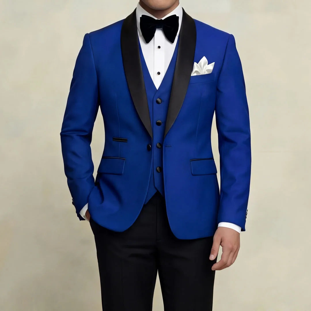 Men Suit 3 Pieces Beige With Black Lapel Slim For Wedding Groom Business Party Prom Banquet Work Office Jacket Vest And Pants