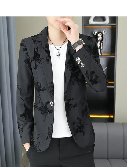 Blazer Men's Fashion Gentleman Business Outdoor Travel Print Wedding Slim-fit Korean Trend Handsome Youth Casual Blazer