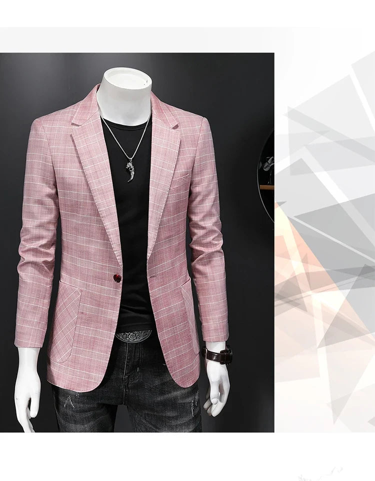 Top Quality Luxury Plaid Business Slim Fit Men Blazer Jacket 2024 Spring Autumn Casual Blazers For Men Elegant Dress Suit Jacket