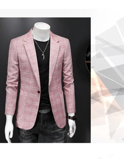 Top Quality Luxury Plaid Business Slim Fit Men Blazer Jacket 2024 Spring Autumn Casual Blazers For Men Elegant Dress Suit Jacket