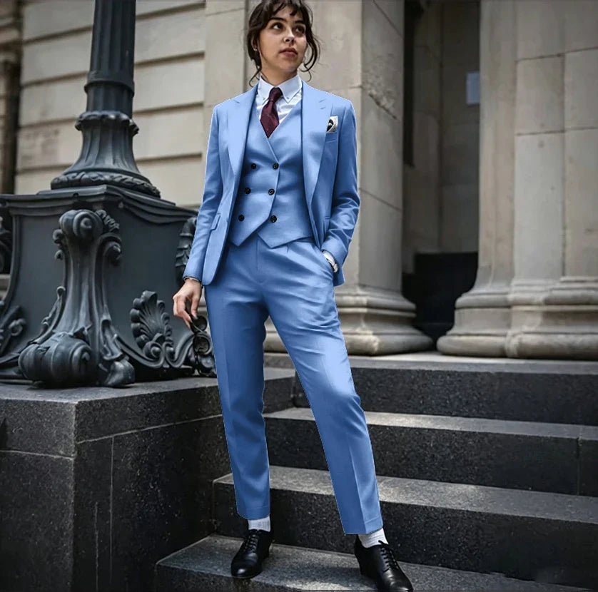 Powerful Black Women 3 Piece Suit Classic Single Breasted Jacket Vest Pants Set Elegant Office Business Formal Lady Outerwears