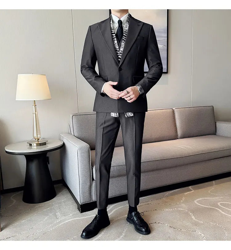 Double Collar Suit Set 3 Pieces Business Formal Casual Suits Vest Trousers Office Work Party Prom Wedding Groomsmen Clothing