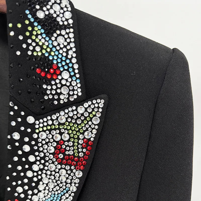2026 Spring New Women Blazer Studded Colorful Diamonds Single Button Slim Fit Elegant Trend Office Lady Luxury Coat HK17503