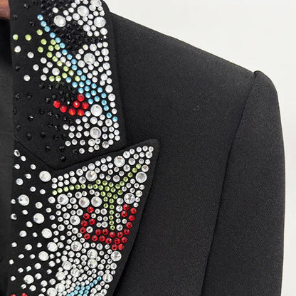 2026 Spring New Women Blazer Studded Colorful Diamonds Single Button Slim Fit Elegant Trend Office Lady Luxury Coat HK17503