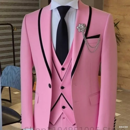 Costume 3 pièces ajusté pour homme avec blazer, gilet et pantalon, pour mariage ou soirée, smoking de luxe