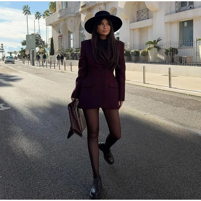 Women's Autumn Winter Slim Waist Chic Blazer Coats Office Ladies Double Breasted Fashion Suits Jacket Women Clothing