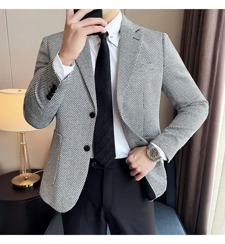 New Lmitation Linen Woven Slim Fit Suit Jacket Men Fashion Casual Business Blazers Wedding Social Party Dress Coats 4XL-M