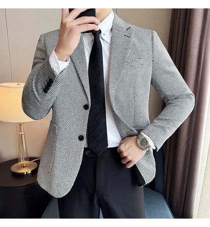 New Lmitation Linen Woven Slim Fit Suit Jacket Men Fashion Casual Business Blazers Wedding Social Party Dress Coats 4XL-M