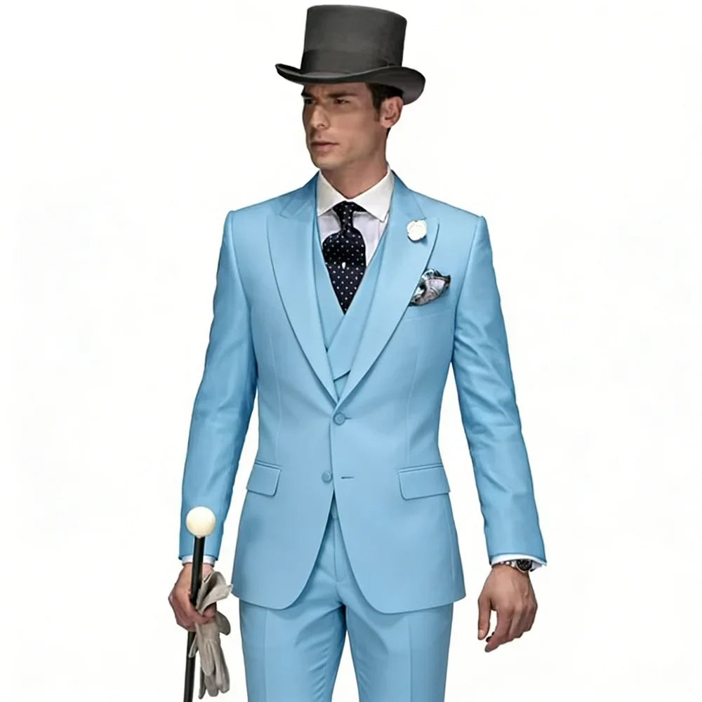 Men's Casual Lapel Smoking Slim Fit Wedding Suit Single-Button Blazer Vest Pant Party Festive 3-Piece Men Suit Set