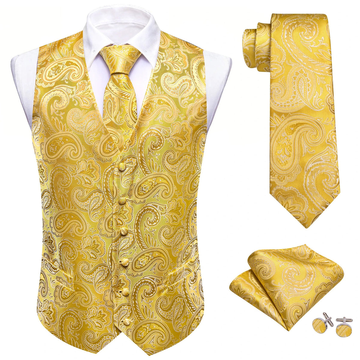 Men's Suit Vest with Matching Tie | Jacquard Paisley Waistcoat for Weddings & Formal Events